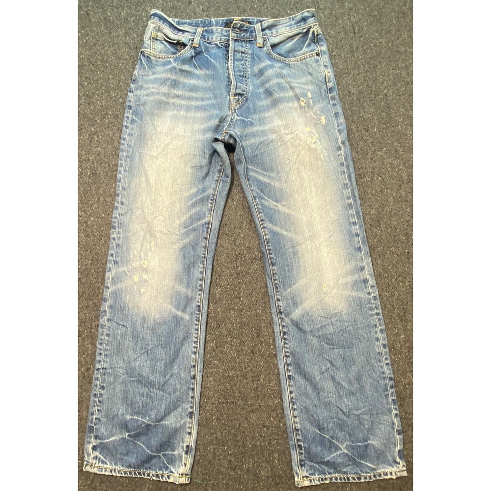 Ed Hardy Jeans 32x32 Mens Blue Y2K Distressed Straight Leg Denim Button Fly